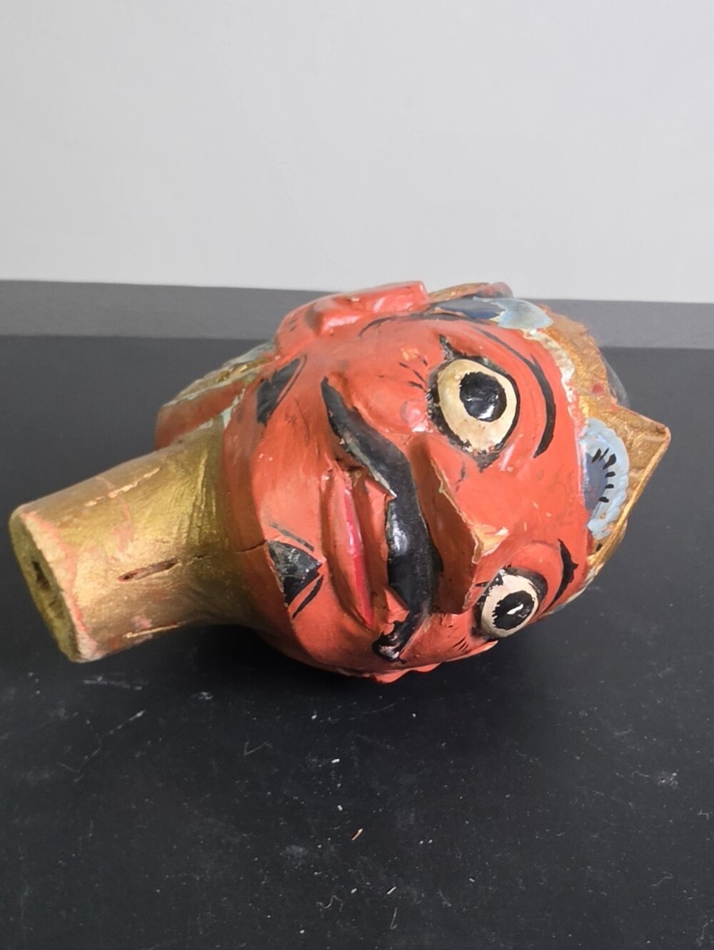 Vintage Hand Carved Rod Mask For Puppet Theater